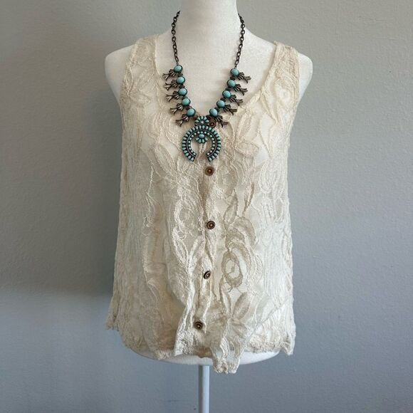 Sheer lace button down - Picture 2 of 5